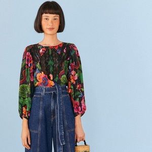 NWT!! FARM Rio Blooming Garden Lace Trim Blouse